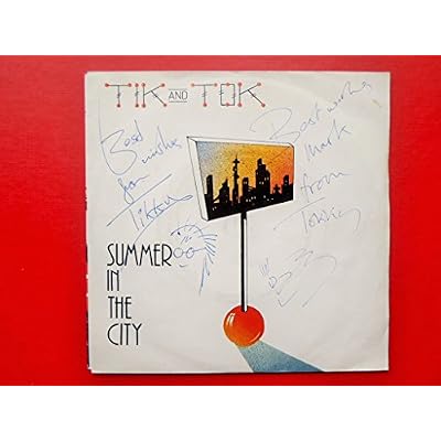 Tik & Tok Summer In The City 7" Survival SUR007 EX/EX1982 picture sleeve with drawings and signatures by Tik & Tok, sleeve has writing on rear