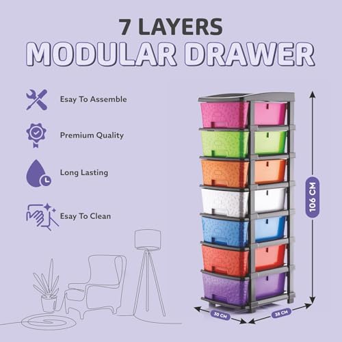 Image of Plastic Modular Drawer Storage Chest Of Drawers Organizer Storage Box, Large Stomo Racks For Multipurpose Anti-slip Shoes Organizers (Multi, 7 LAYER) (30cmx38cmx106 cm)