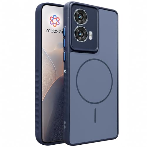 Image of VONZEE Matte Wireless Charging Case Compatible for Motorola Edge 50 Fusion Magnetic Shockproof Anti-Scratch TPU PC Slim Fit Full Protection Phone Cover for Motorola Edge 50 Fusion-Navy