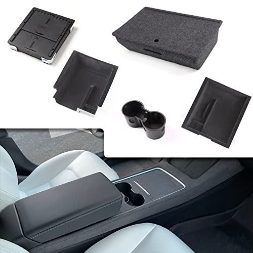 2023 Upgraded 5Pcs Model Y Accessories, Under Seat Organizer Tray Cup Holder Center Hidden Armrest Storage Box For 2021-2023 Tesla Interior Accessories #TOP25