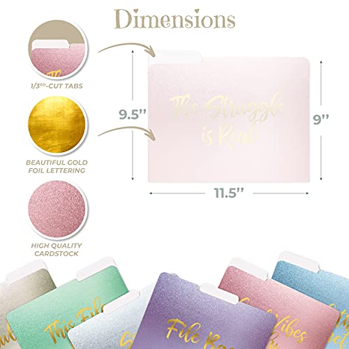 Decorative File Folders, 12 Pack, 12 Designs, Heavyweight, Letter Size (9.5" X 11.5") With 1/3 Cut Tab, Gold Foil Popular Sayings, Fashion Folders By Better Office Products #TOP1
