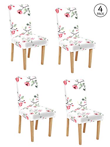 Image of Cortina Dining Chair Slipcovers | Anti Slip Chair Cover | Floral Print, Removable & Easy Wash | Universal Fit Super Soft Stretchy Polyester Spandex | Living Room, Kitchen, Hall | Pack of 4, White 4