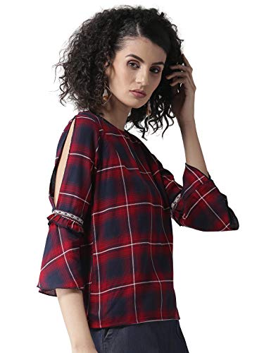 Image of Style Quotient Women Maroon & Navy Blue Checked Top