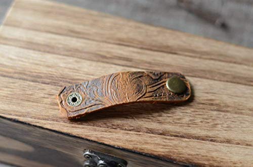 Handmade Genuine Leather Earbud Headphones Cord Wrap Organizer Straps Cable Clips Holder Rustic Headset Management System Winder Winder brown