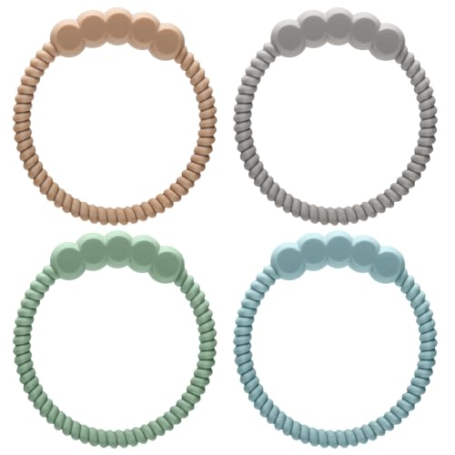 CLDY 4-Pack Baby Teething Toys Set - BPA-Free Food Grade Silicone Teethers | Soothing Teething Rings for Infants | Easy Clean, teethers for Babies 6-12 Months(Mint+Green+Beige)