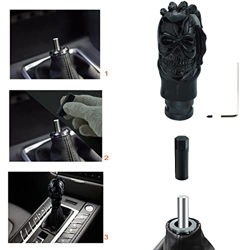 Lunsom Skull Gear Lever Shifter Knob Resin Bone Car Transmission Shifter Stick Handle Head Fit Most Automatic Manual Vehicles (Black) #TOP1