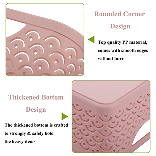 Okllen 8 Pack Plastic Storage Baskets With Handle, Portable Office Desktop Storage Bin Stackable Cabinet Organizer Shelf Basket For Kitchen, Classroom, 9.5" X 7" X 4", Scale Pattern, 4 Colors #TOP3