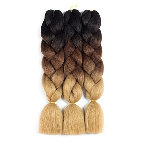 Dorisy Kanekalon Braiding Hair Jumbo Braidis Three Color Corchet Twist High Temperature Synthetic Hair Extensions (3pcs, Black-Dark Brown-Light Brown)