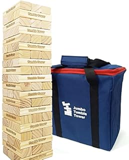 Jac & Mok Jumbo Tumble Tower Game | 60 Pieces Wooden Toppling Blocks Toys with Carrying Case | Premium Pine Wood Material