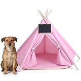 Vincreem Pet Teepee Tents Dog & Puppy Cat Bed with Thick Cushion Portable Pet Houses Pink Dog Teepee Tents for Puppy & Cat(M: 20 x 20 x 24.8 Inch)