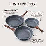 SENSARTE Nonstick Frying Pans, Grey(9.5+11+12.5 Inch) | Swiss Granite Coating, Free of PFOA&PFOS, Compatible with All Stoves Including Induction Cooktops, Easy to Clean