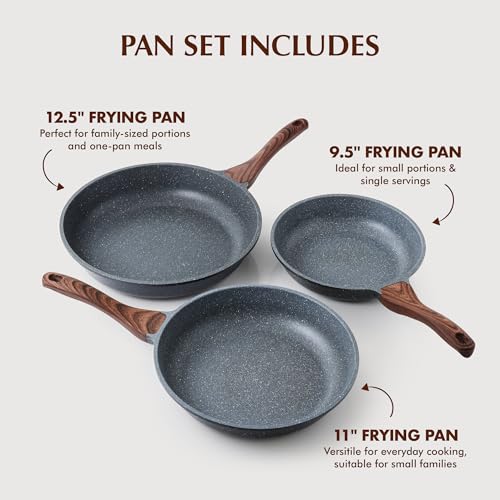 SENSARTE Nonstick Frying Pan Set Nonstick Skillets, Swiss Granite Coating Omelette Pan, Healthy Stone Cookware Chef's Pan, PFOA Free (9.5+11+12.5 Inch) by SENSARTE - Image 4