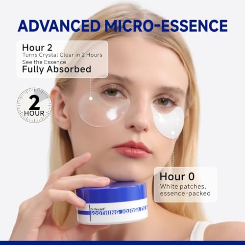 Dr Vincent Peptide Jojoba Under Eye Patches, Collagen Eye Mask Instant Reduces Dark Circles and Puffiness, 60 Firming Undereye Hydrating & Cooling for Bags Treatment, Wrinkles, Vegan, No Fragrance 60 Pcs