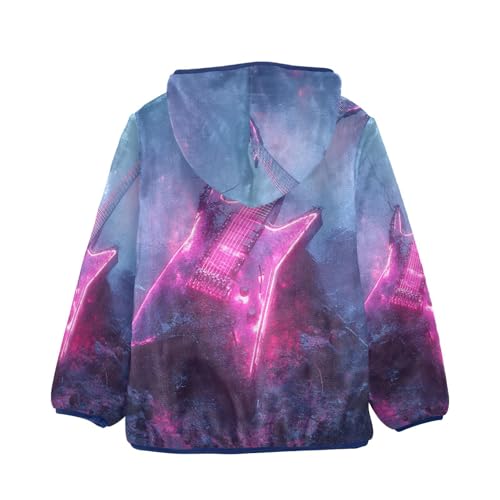 Glowing Electric Guitar Artwork Toddler Fleece Jacket Girl Boys Hooded Fleece Jacket Coat Warm Outwear Zip-up 3-10T2