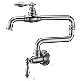 SonTiy Pot Filler Faucet Lead Free Solid Brass Kitchen Sink Faucet Wall Mount Double Joint Spout Two Handle Pot Filler Kitchen Faucet with Dual Handles Brushed Nickel