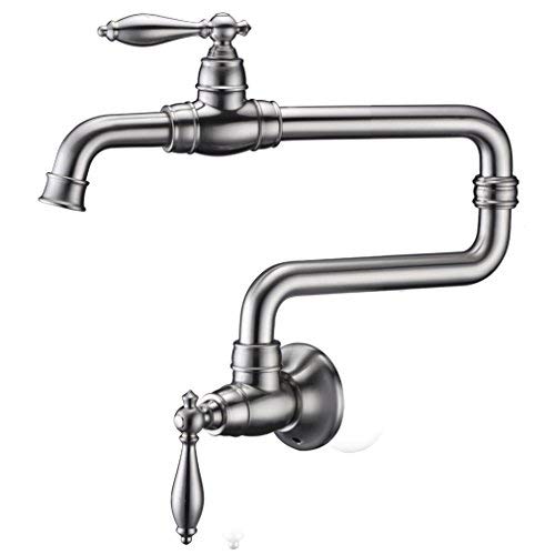 SonTiy Pot Filler Faucet Wall Mount Kitchen Faucet, Antique Brass Brushed Nickel Pot Fillers, Double Joints Swing Arm Farmhouse Wall Sink Faucet Kit 26