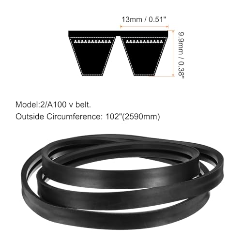 Image of uxcell 2 /A100 or 2 /4L1020 Banded V-Belt Classic Wrapped Rubber, 2 Banded /2 Ribs, A Profile, 100 inch(2540mm) Inside Circumference