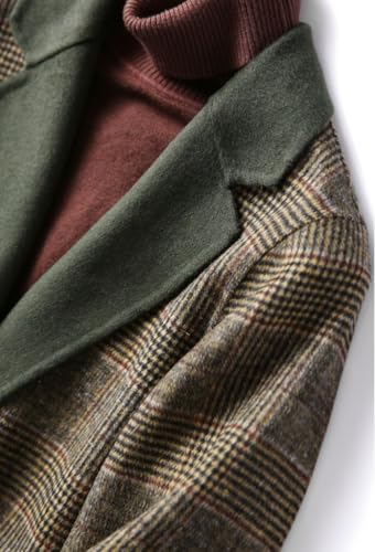 Womens Wool Trench Coats Autumn Winter Wool Plaid Coat Mid-Length Woolen Overcoat Jackets Outwear2