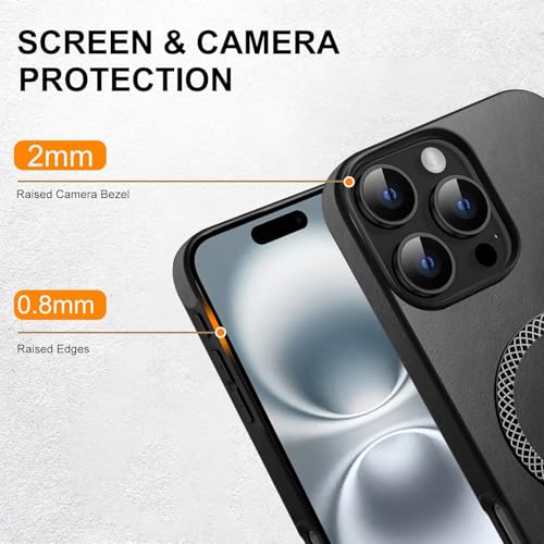 Image of KARWAN Shockproof Hybrid Leather Finish Back Case Cover Compatible with iPhone 16 Pro Max with Wireless MagEaze Charging Cover, Anti-Scratch Shield Case with Strong Minimalist Design (Black)