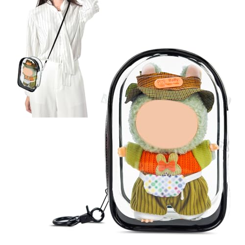 Image of NZNDB Large Clear Figure Display Bag with Keychain Case Blind Box Keychain Carrying Case, Portable Small Doll Storage Pouches PVC Bag (Black Standing)