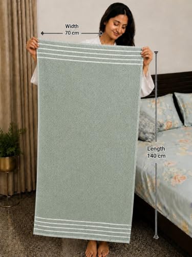 Image of Kiyro 100% Cotton Towels for Bath | Towels for Bath Large Size Bath Towel - Soft & Absorbent | 500 GSM | Towel for Men /Women | Urban Comfort | 70 cms x 140 cms Purple.Sweet.pop (Olive Green)