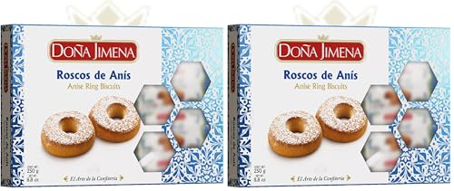 Doña Jimena - Estuche de Roscos de Anís, Elaborados de Forma Tradicional, Típico Dulce Navideño, Rosquillas de Calidad Suprema, Estuche de Roscos de Anís Artesanales, Almendra, 250 Gramos