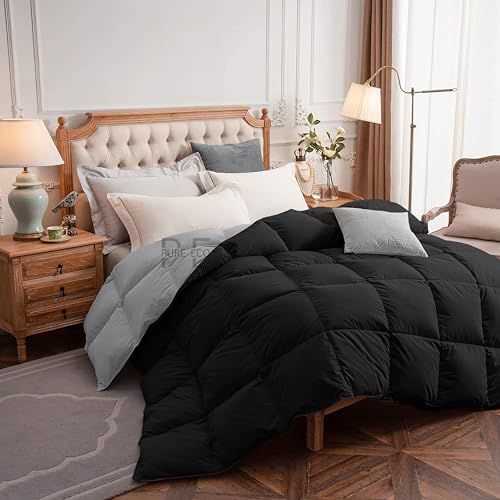 Image of PURE ECO Reversible 300 GSM Comforter Single Size - Luxury & Soft Microfiber 300 GSM Comforter for Winter - Duvet /Blanket Single Size (60 inchX90 inch) - Black /Silver Grey Color