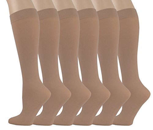 6 Pairs Pack Women Stretchy Spandex Trouser Socks Opaque Knee High (Beige)
