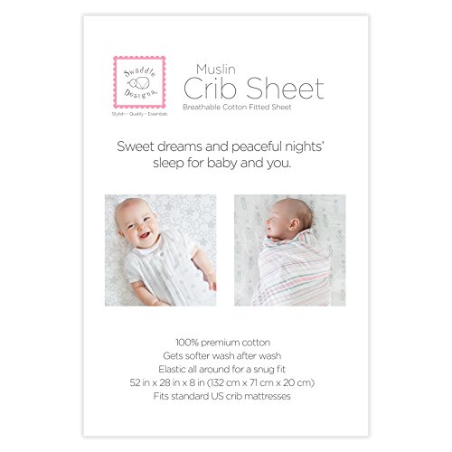 Image of SwaddleDesigns Softest Cotton Muslin Fitted Crib Sheet, Toddler Sheet for Boys & Girls, Fits Standard Crib Mattress (28 x 52 inches), Pink Heavenly Floral