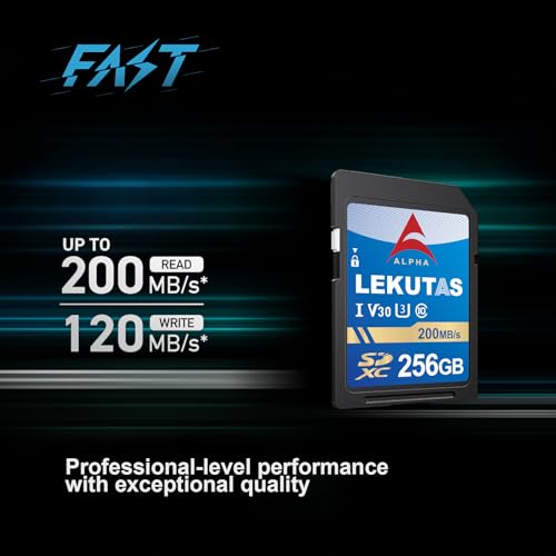 Image of 256GB SDXC UHS-I Memory Card - Up to 200MB /s Read Speed, C10, U3, V30, 4K UHD, Full-HD & 4K Video SD Card for Canon Nikon Sony Fujifilm DSLR Cameras or Mirrorless Cameras
