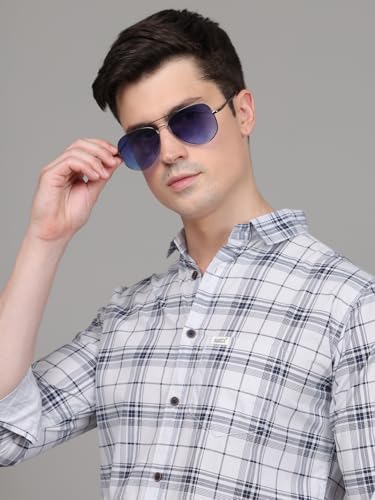 Image of Majestic Man Stylish Slim Fit Cotton Spread Collar Checked Casual Shirt