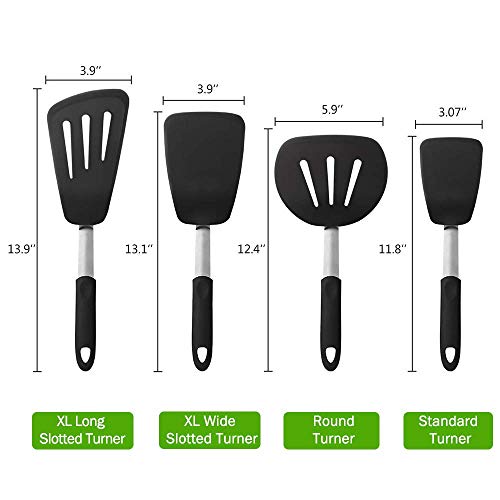 Silicone Flexible Spatula Heat Resistant 4 Pack, BPA Free Non Toxic Spatulas Set 600 Degree, Large Non-Stick Rubber Turner Heavy Duty Kitchen Utensils for Cooking Flipping Fish Pancake Eggs