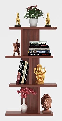 Captiver Engineered Wood Wall Mounted Books Shelf Racks Tier 4 (Matte, Teak) Tv Library Living Room Kitchen Bedroom Organizer Bookshelf Ladder Storage Bookshelves