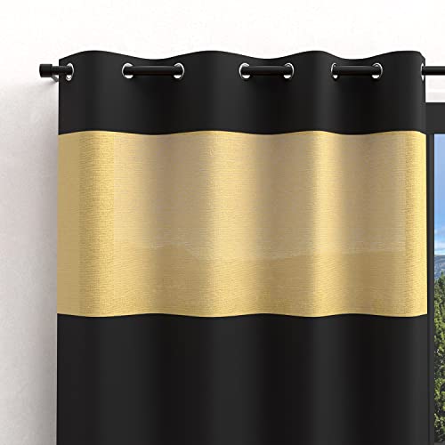 Soleil d'ocre, Curtain with Eyelets Washed Cotton 135 x 250 cm Jute, Black, W 98.4" x L 55.1" (1 Panels)