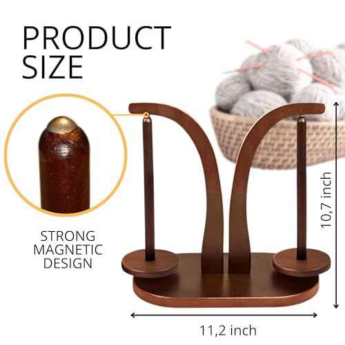 Image of Wooden Yarn Ball Holder - Brown Yarn Holder for Crocheting Big Sully Spinner with 1 Spindle Ball for Crocheting Spinner Gift for Knitting Lovers
