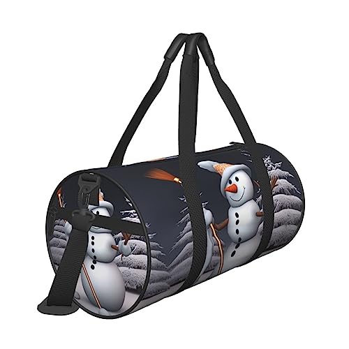 Sac de voyage rond bonhomme de neige noir pour gym et fitness en taille unique - 2