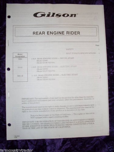 Gilson Rear Engine Rider OEM Service Manual: Gilson Rear: Amazon.com: Books