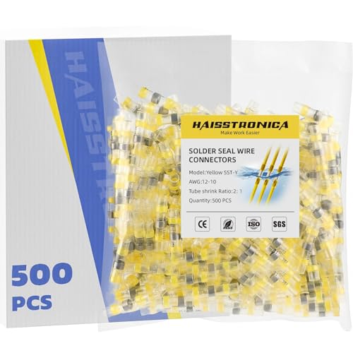 haisstronica 500PCS Solder Seal Wire Connectors, AWG 12-10 Yellow Sleeves