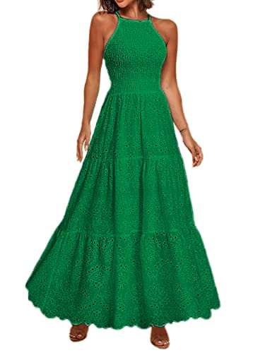 Image of BerryGo Women's Embroidery Pearl Button Down Dress V Neck Spaghetti Strap Maxi Dress