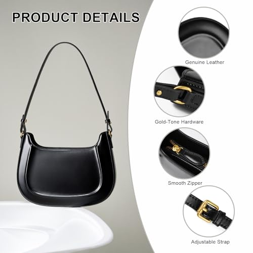 Genuine Leather Shoulder Bag for Women, Adjustable Crossbody Purse Crescent Design Handbag4