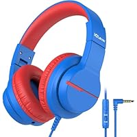iClever Kids Headphones for School Travel, Safe Volume Limited, HD Mic Stereo Sound Over-Ear Girls Boys Headphones for Kid, FunShare Foldable 3.5mm Wired for iPad Computer, HS19