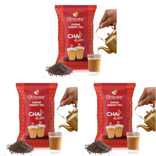 Image of Octavius Kadak Assam Black Tea - 1Kg | Extra Strong Assam Tea | Chai Patti | Garden Fresh (Pack of 3)