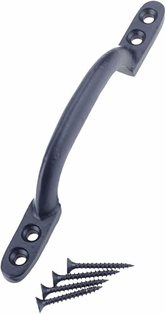 SUL Black Cast Iron Hot Bed Handles with Screw for Indoor or Outdoor Use, Black Japanned D Handle Gate Handle for Garden Gates, Shed Doors - 150mm Hot Bed Handle 1pk