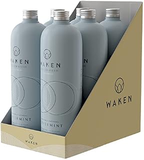 Waken Mouthwash for Fresh Breath 100 Natural Flavours Alcohol Free with Added Fluoride No Artificial Colours or Flavourings Vegan Sustainable Award Winning, Peppermint, 6 X 500 ml