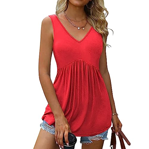 EMATOP Tunika Damen Sommer V-Ausschnitt Tank Top Casual Einfarbig Oberteile...