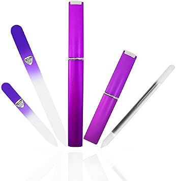 Bona Fide Beauty Czech Glass Nail Kit for Natural Nails 3 Pcs Set Purple
