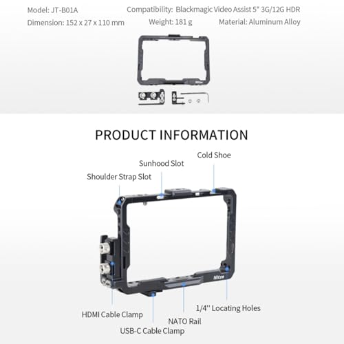 Image of Monitor Cage for Blackmagic Video Assist 5 inch 12G / 3G, Nitze Cage with HDMI and USB-C Cable Clamps