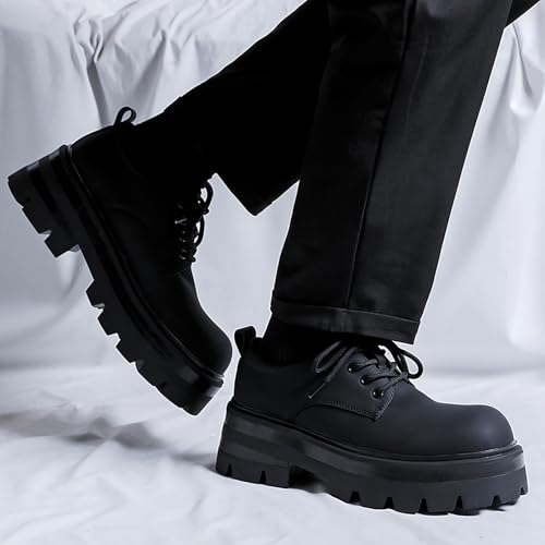 Men's Fashion Leather Platform Oxfords Classic Round Toe Non Slip Lug Sole Derby Shoes Comfort Business Work Office Dress Shoes3