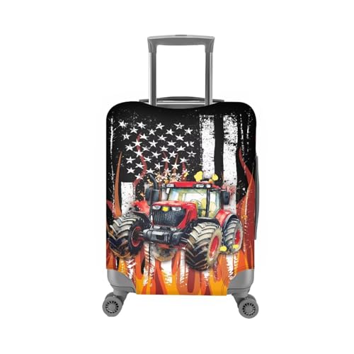 Image of Coloranimal Fire Tractor American Luggage Covers Travel Luggage Cover for 25-28 Inch Luggage Elastic Fashion Suitcase Cover Protector for Women Men Travel Accessories