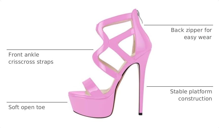 Image of richealnini Women's Crisscross Platform Stiletto High Heels Strappy Sandals with Zipper